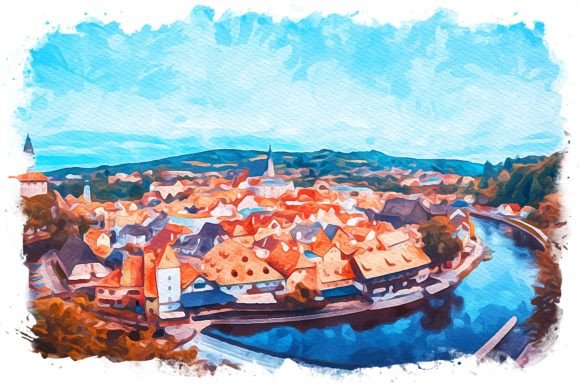 ΔeskΓ½ Krumlov Watercolor Illustrations for Branding