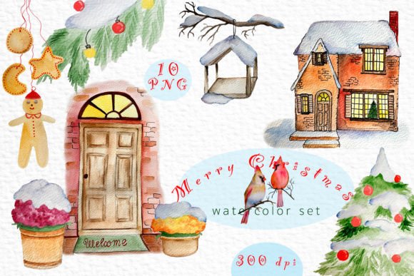 Merry Christmas Watercolor Set: Premium Illustrations